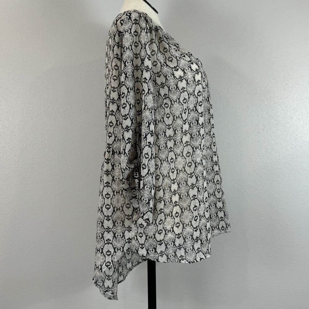 Como Vintage Snake Print Blouse Womens 2X Black Gray Long Sleeve Semi-Sheer - Picture 4 of 15